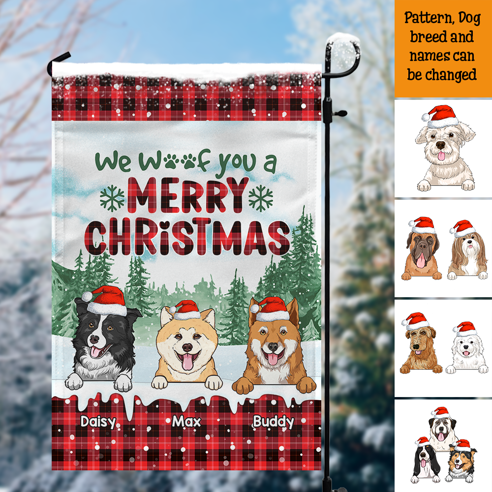 Personalized Christmas Pattern We Woof You Dog Flag, House Decor AD