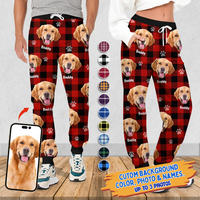 Thumbnail for Pet Photo With Name Multicolor Buffalo Plaid Sweatpants, Custom Gift For Men and Women AB