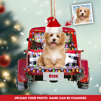 Thumbnail for Upload Photo Dog Cat Christmas Red Truck Printed Acrylic Ornament, Customized Holiday Ornament AE