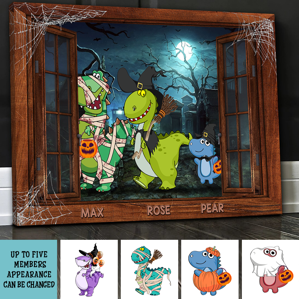 Family Of Nightmare Halloween Dinosaurs Poster, Canvas, Home Decor CustomCat