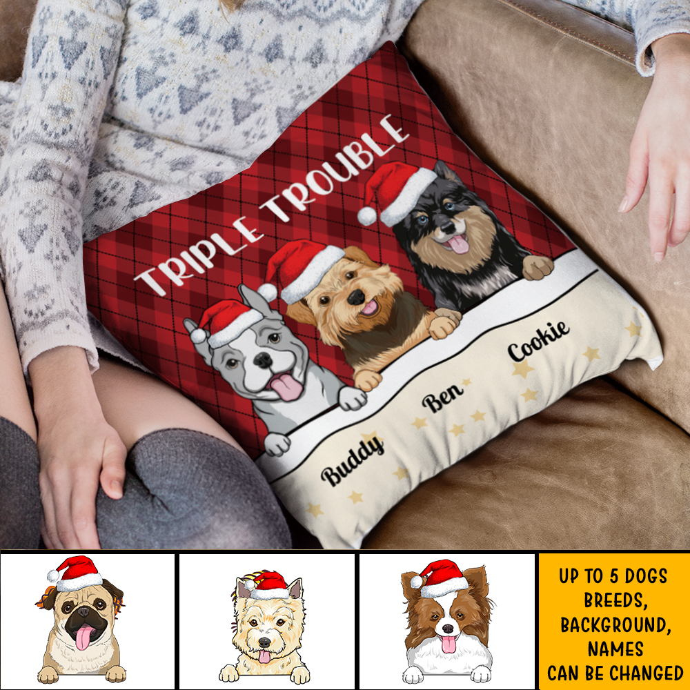 Double Trouble Stay In Bed Personalized Dog Cat Pillow, Gift For Dog Lovers AD