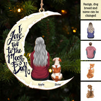 Thumbnail for Personalized I Love You To The Moon And Back Dog Memorial Wood Ornament Cutout AE