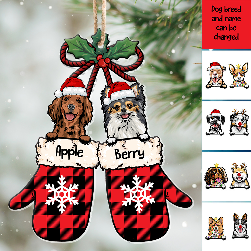 Personalized Dog Peeking Christmas Santa Stocking Wood Ornament, Customized Holiday Ornament AE