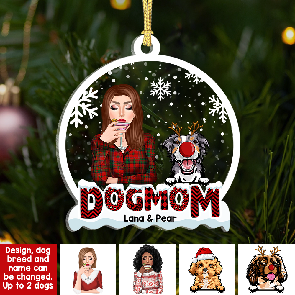 Personalized Dog Mom Christmas Printed Acrylic Ornament, Gift For Dog Lover AE