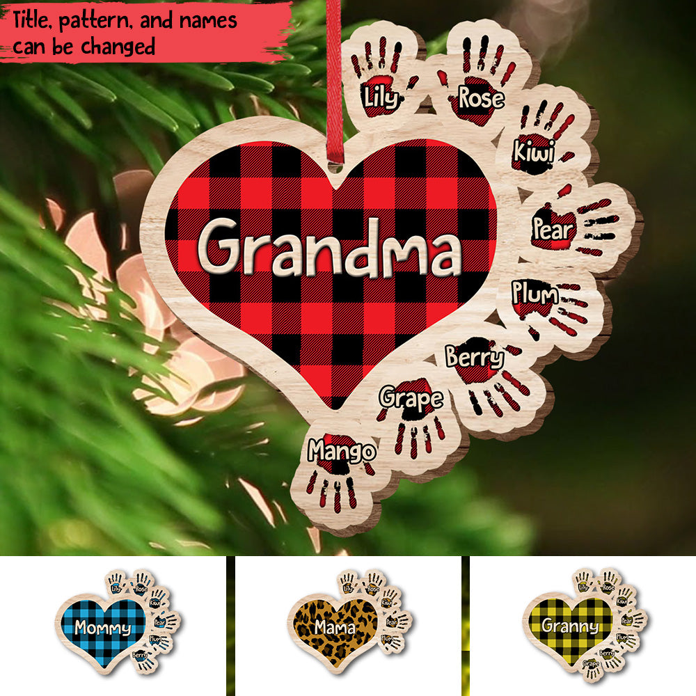 Gift For Grandma Hands Christmas Wood Ornament, Customized Holiday Ornament AE