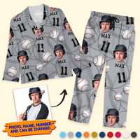 Thumbnail for Personalized Upload Photo Custom Face Baseball Sport Pajamas, Gift For Baseball Lover AB
