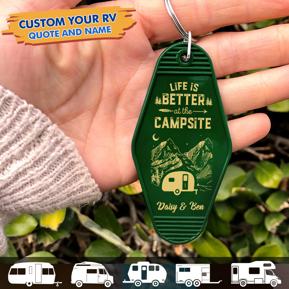 Custom Happy Camper Camping Vintage Motel Keychain, Gift For Camper JonxiFon