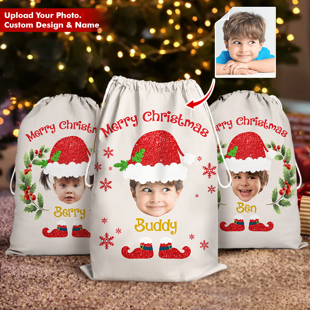 Custom Face Photo Baby Claus Family Christmas Bag, Christmas Gift AB