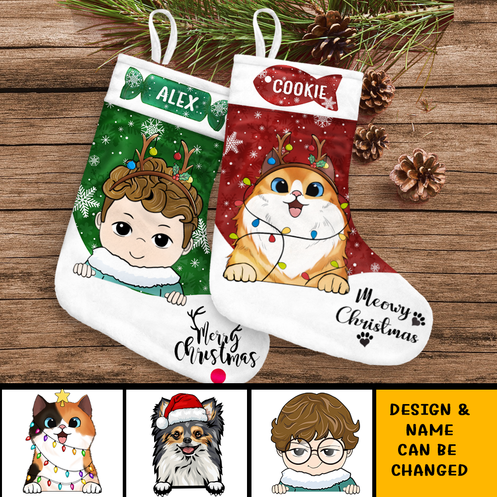 Baby Gift Merry Christmas, Meowy Catmas, Merry Woofmas Stocking Gift For Dog, Cat Lovers AB