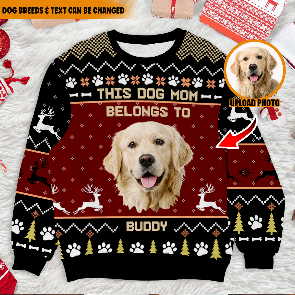 This Dog Mom Belongs To Ugly Christmas Sweater, Christmas Gift For Dog Mom Dog Dad AB