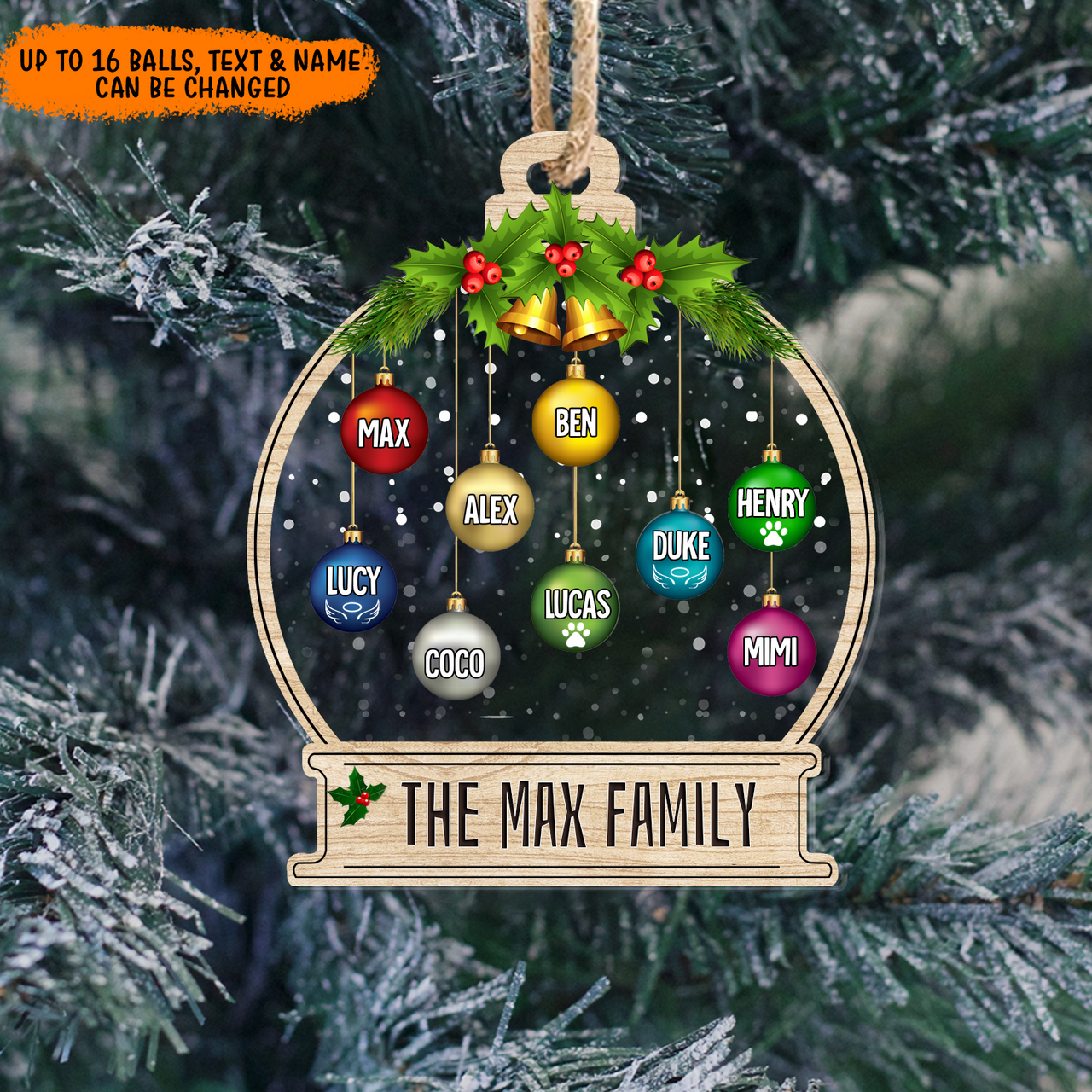 Personalized Family Custom Angel Pet Christmas Balls Printed Acrylic Ornament, Holiday Gift For Family AE