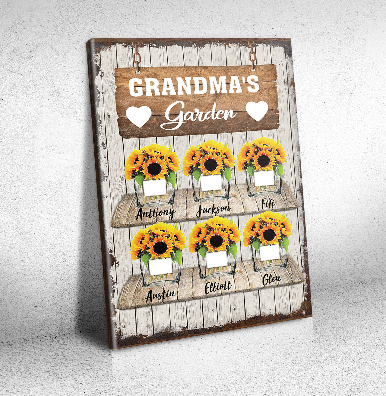Grandma's Sunflower Garden Gifts, Personalized Canvas Wall Art AK
