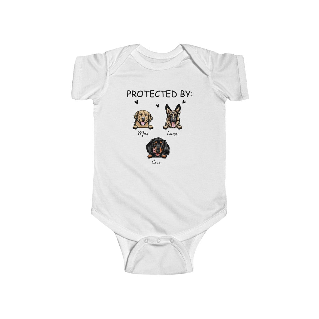 Protected By Dog Infant Fine Jersey Bodysuit, Dog Lover Gift CustomCat