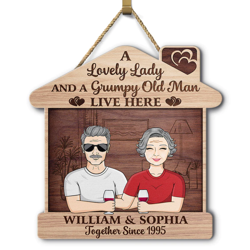 Personalized New Home New Beginning Couple House Shaped Wood Sign, Gift For Family Z