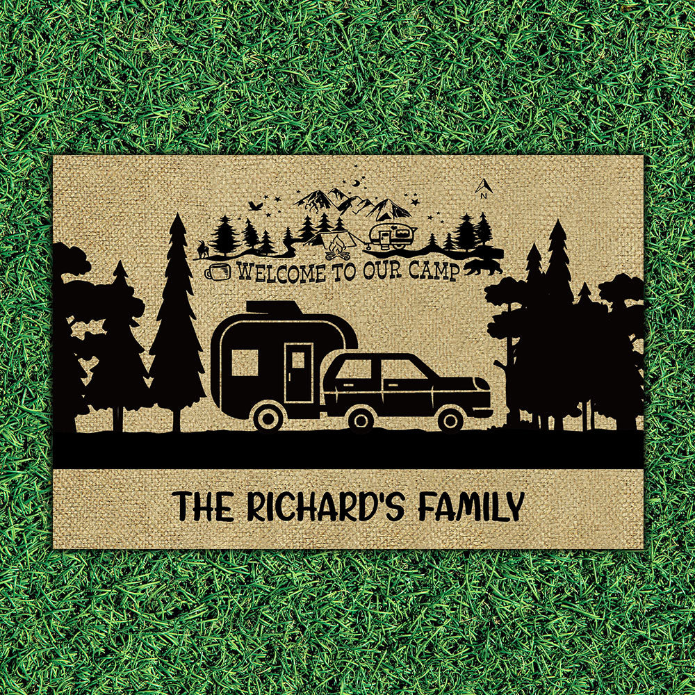 Welcome To Our Camp, Camping Gift, RVs Campers, Family Camping Doormat AB