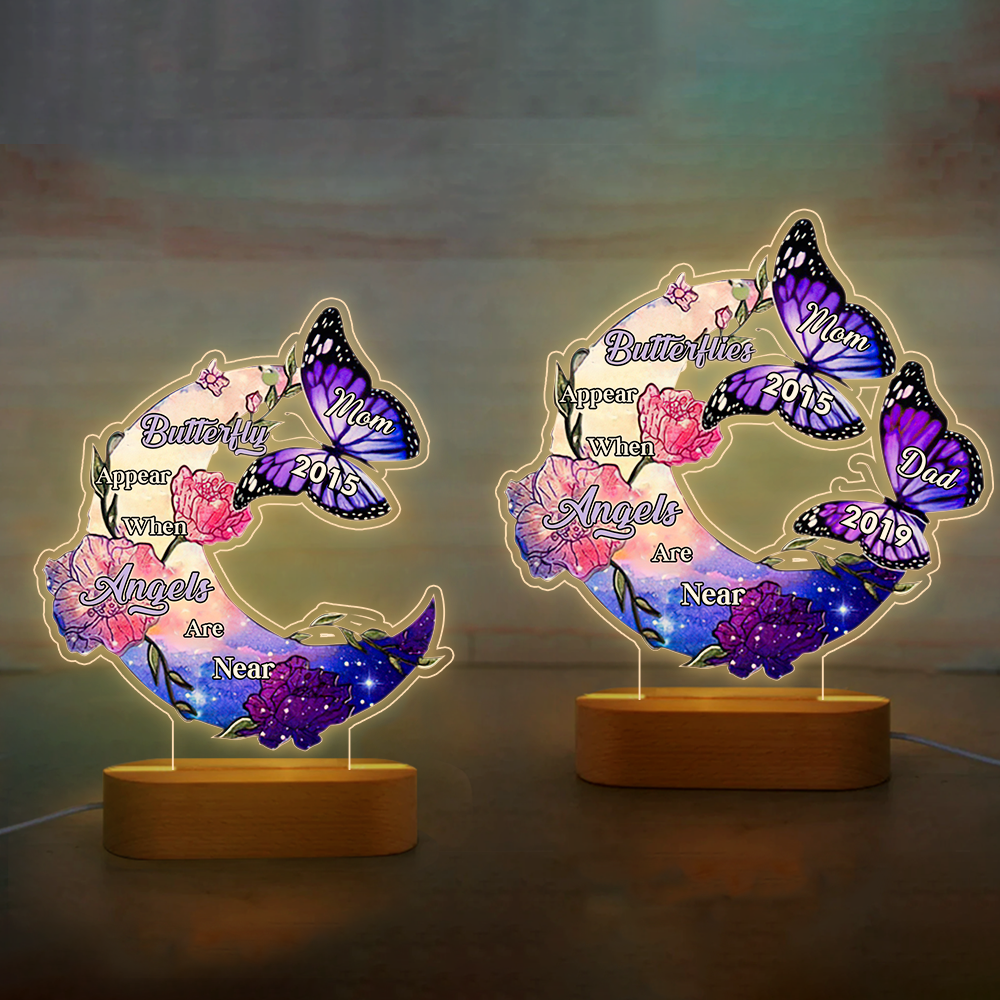 Personalized Butterflies Appear When Angels Are Near Mom Dad Memorial Lamp, Symathy Gift AC