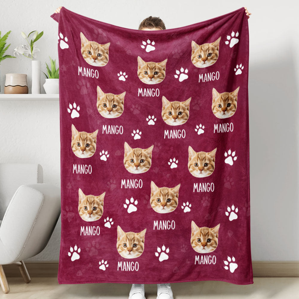 Custom Pet Photo & Paws Fleece Blanket, Pet Lover Gift AB