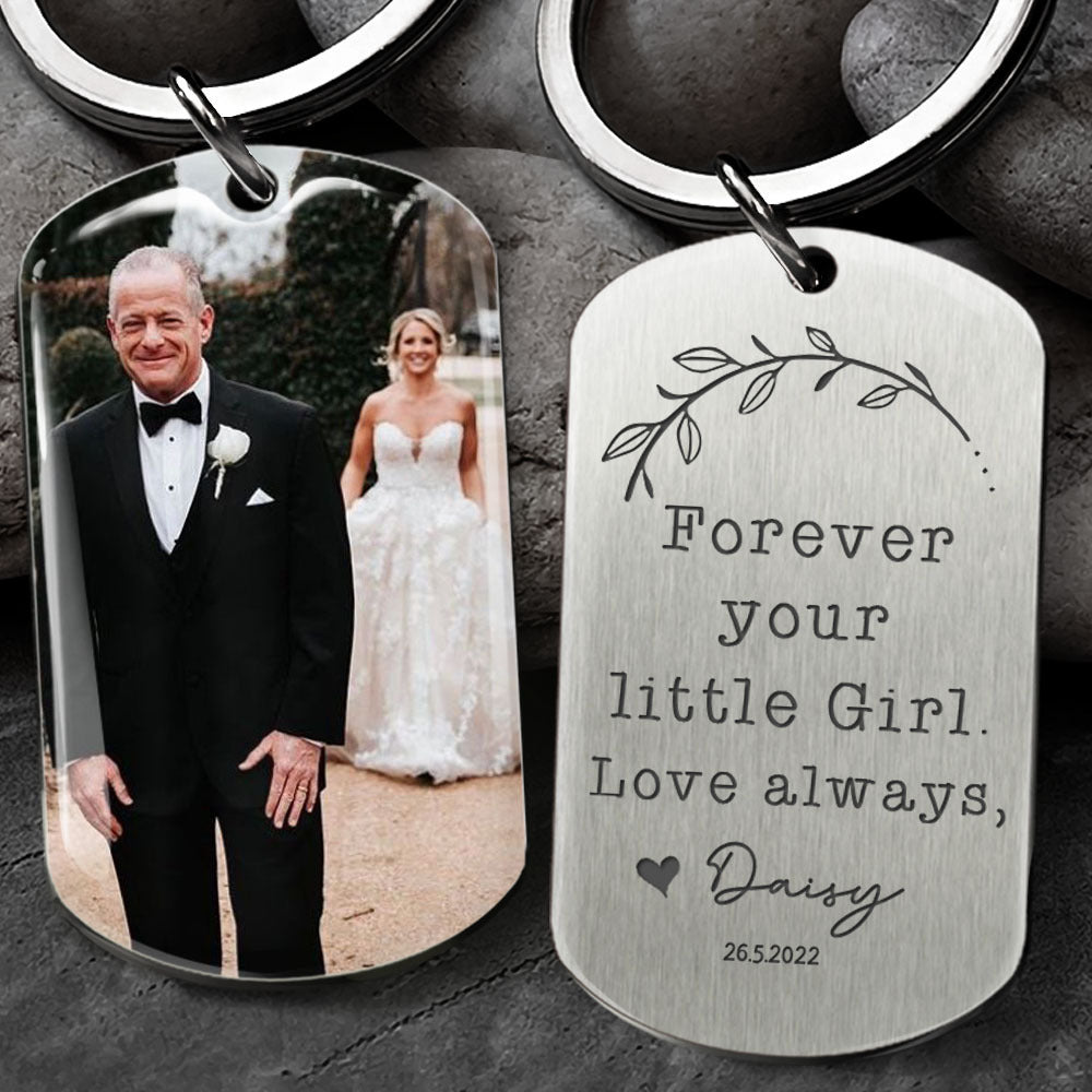 Forever Your Little Girl Dad Photo Metal Keychain, Gift For Dad AA