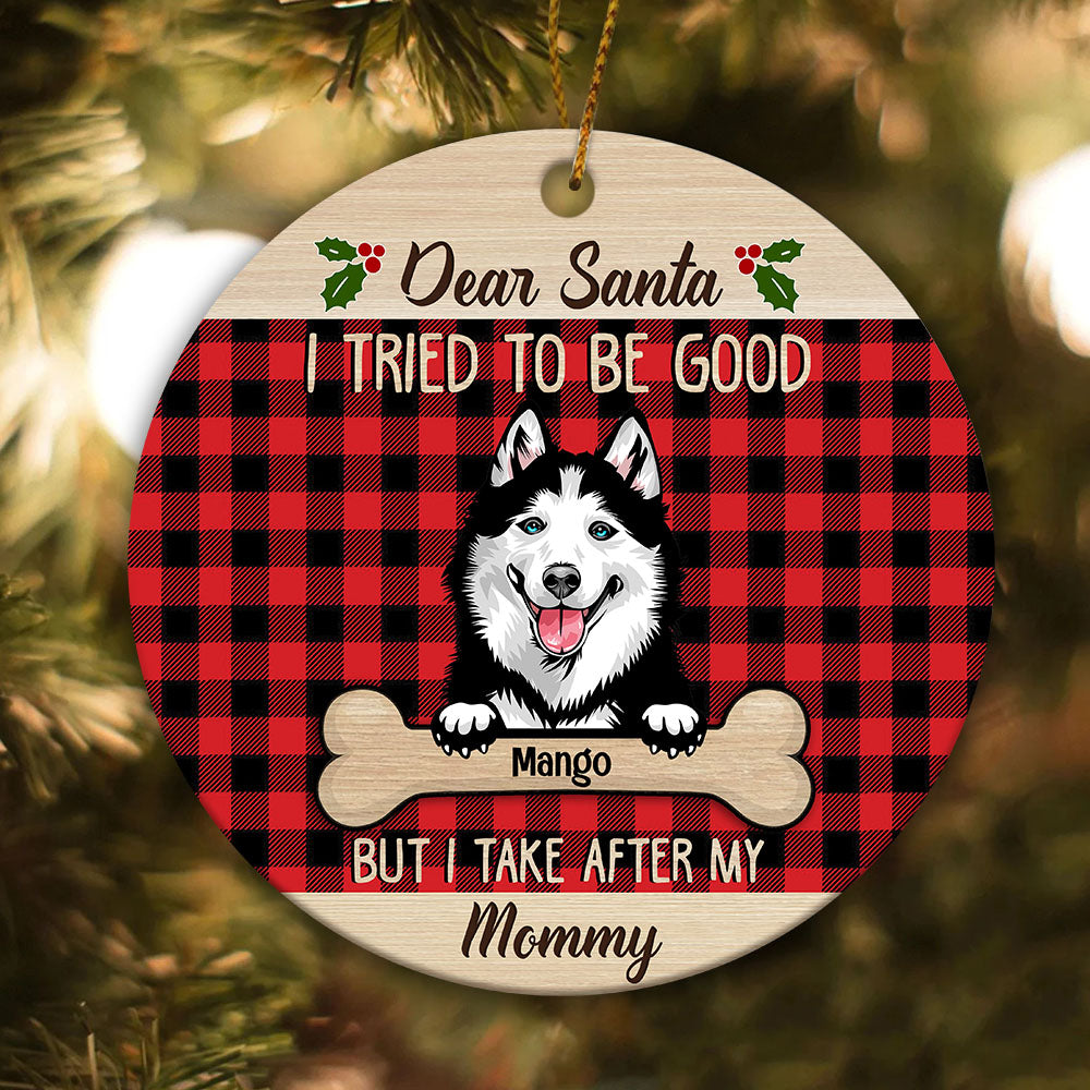 Dear Santa Dog Christmas Ceramic Ornament  - Personalized Decorative Ornament AE