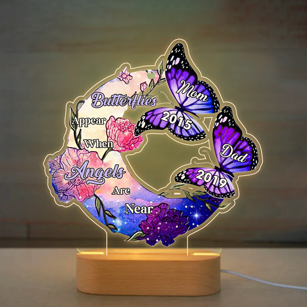 Personalized Butterflies Appear When Angels Are Near Mom Dad Memorial Lamp, Symathy Gift AC