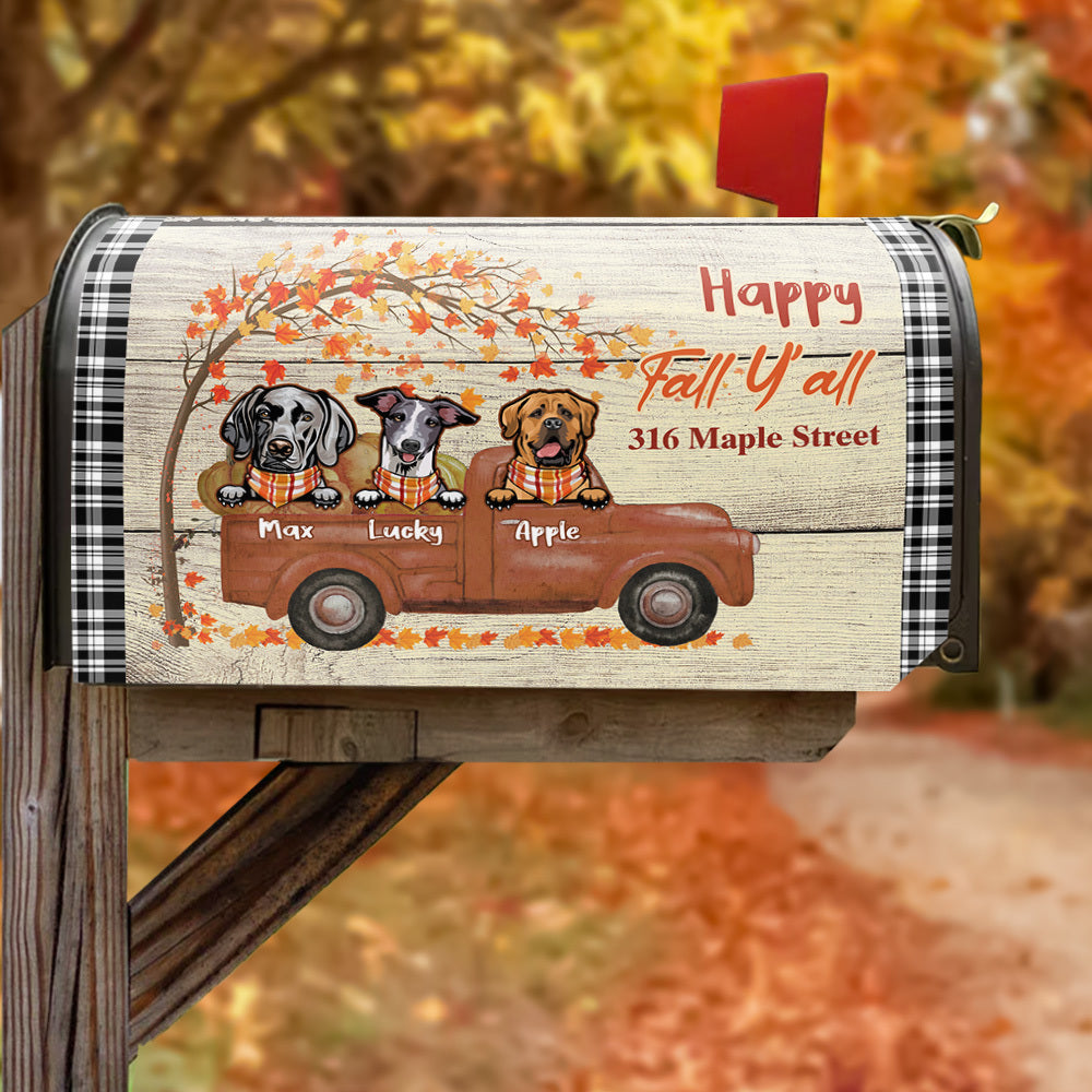 Happy Fall Dog Truck Magnetic Mailbox Cover, Dog Lover Gift AF