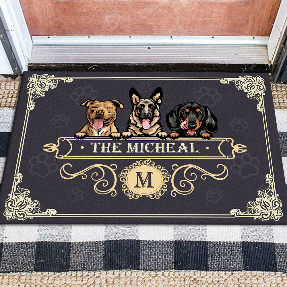 Personalized Elegant Dog Lover Family Welcome Doormat, Elegant Gift For Dog Lovers AB