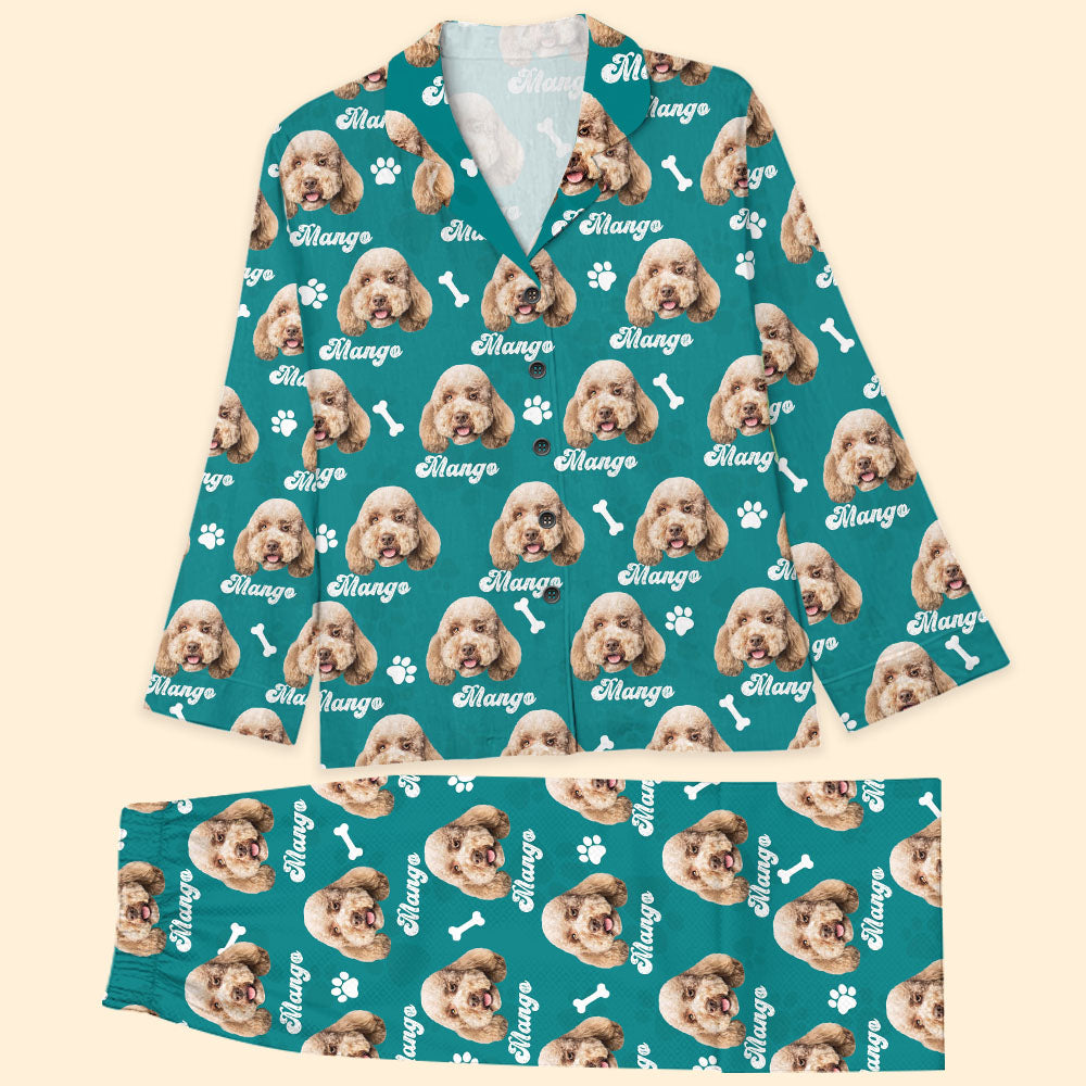 Custom Pet Face Vintage Pajamas Set, Dog Cat Lover Gift AB