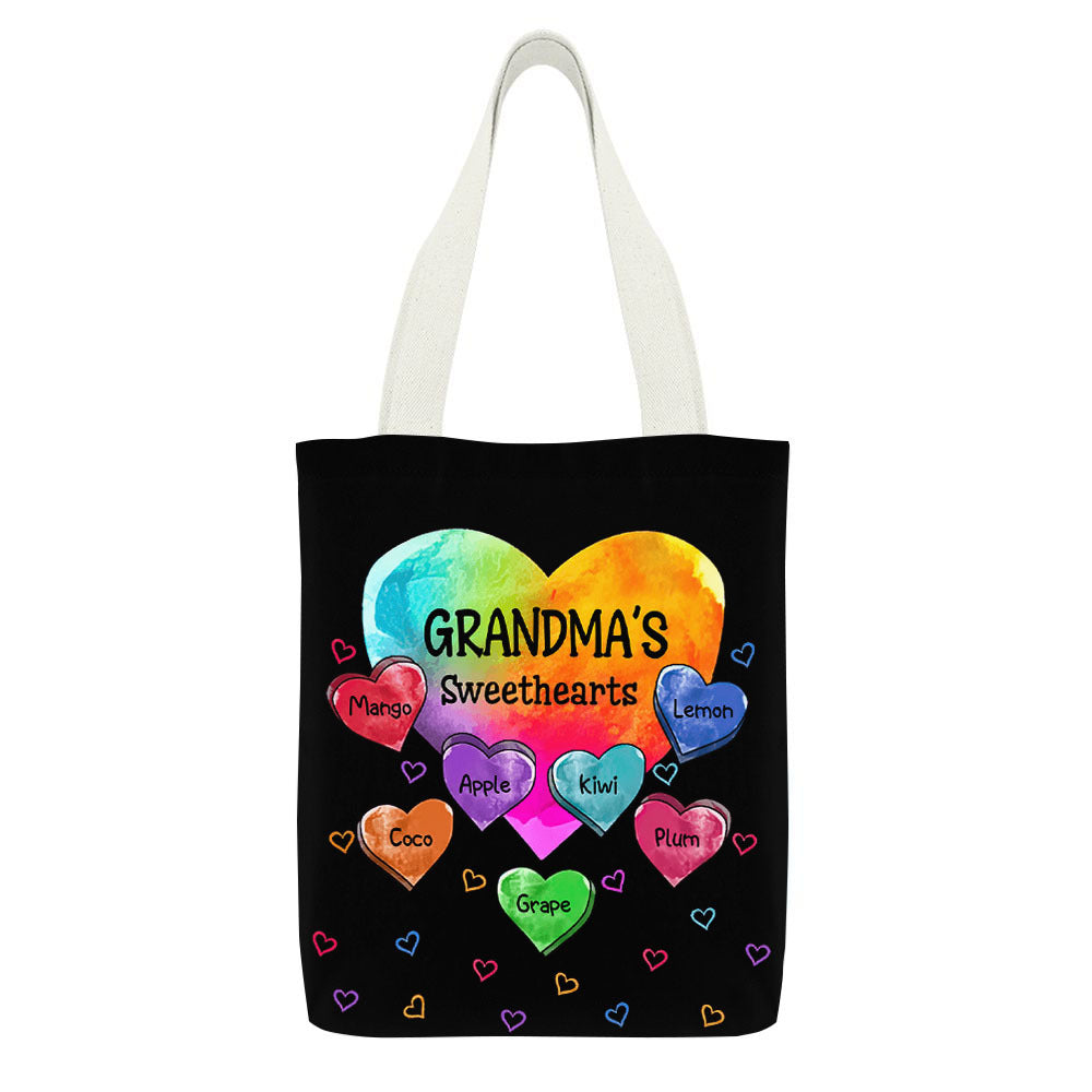 Personalized Mom Grandma Sweet Heart Colorful Heart Tote Bag, Gift For Mother's Day JonxiFon