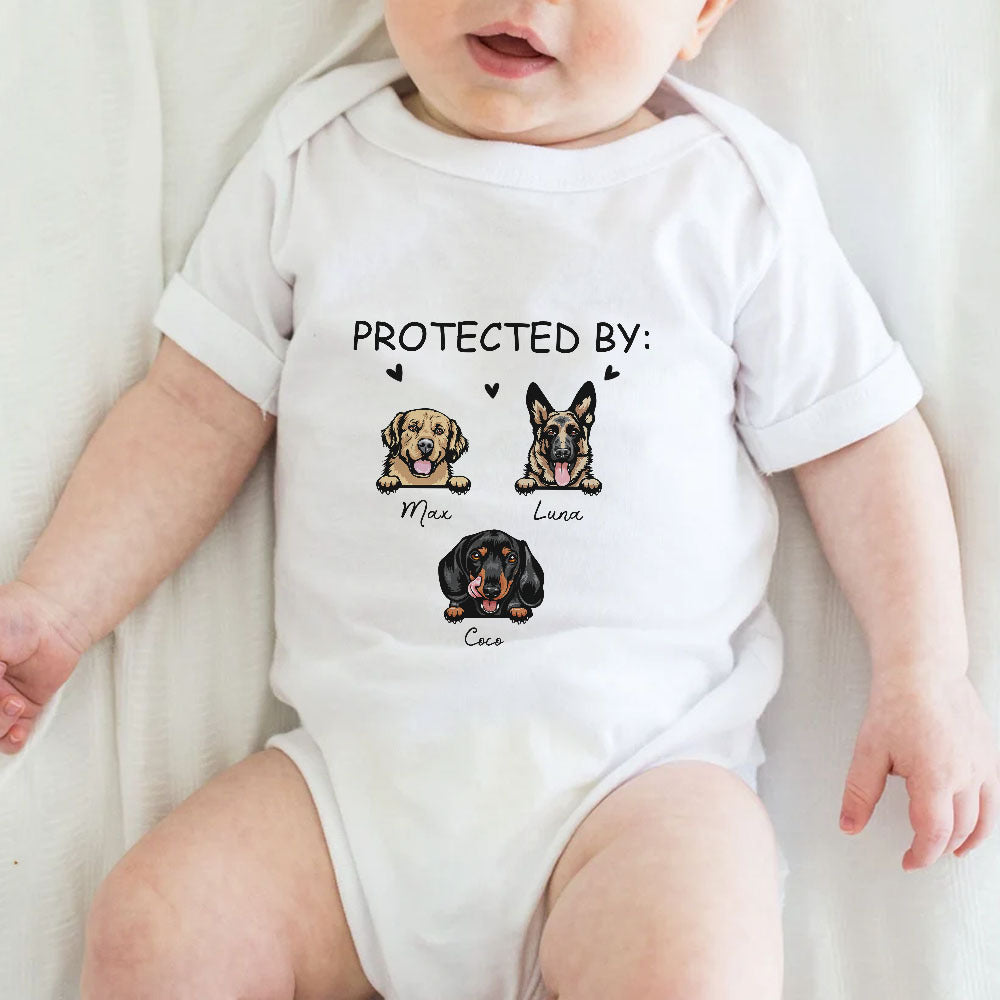 Protected By Dog Infant Fine Jersey Bodysuit, Dog Lover Gift CustomCat