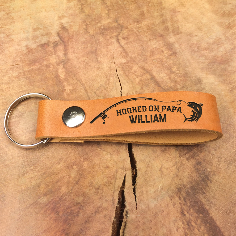 Personalized Reel Cool Dad Grandpa Fishing Leather Keychain, Gift For Fishing Lovers AZ