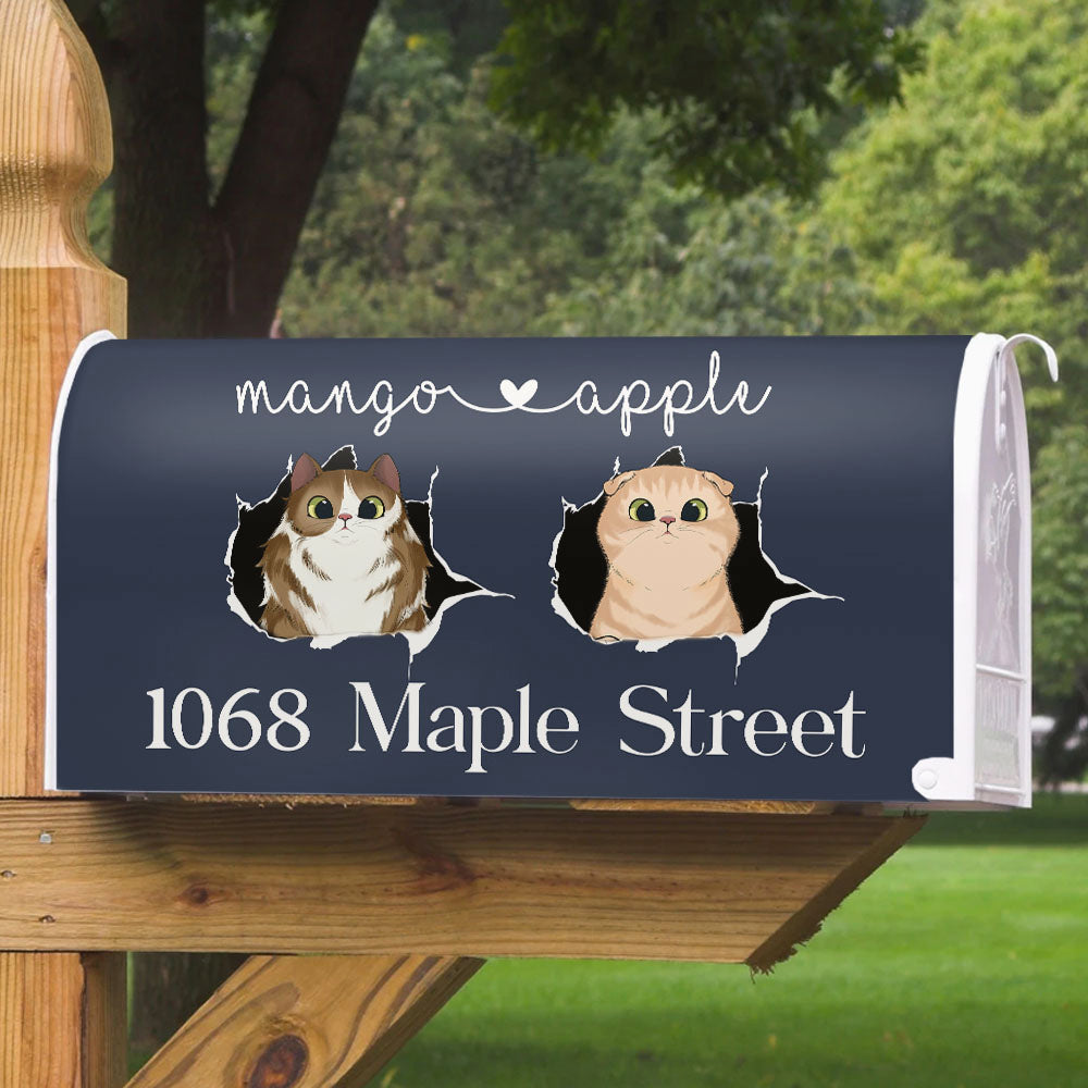 Cats Opened Here Personalized Address House Magnetic Mailbox Cover, Personalized Gift For Cat Lovers AF