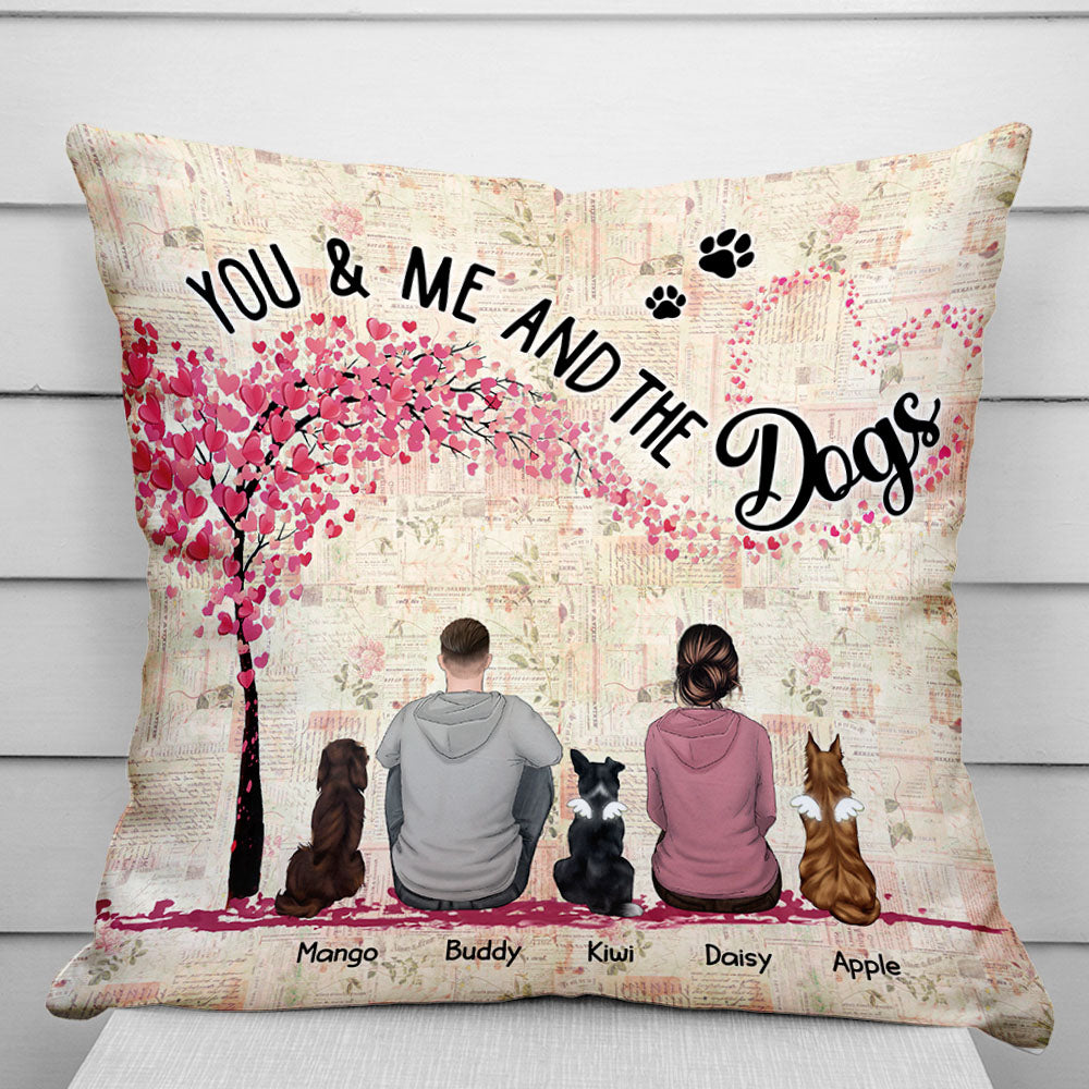 Personalized You & Me And The Dogs Couple Pillow, Dog Lovers Gifts, Couple Gifts, LGBT Couple AD