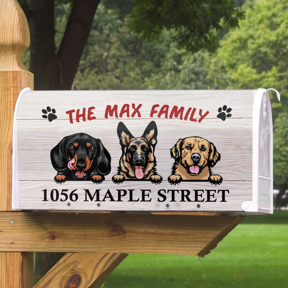 Rustic Wood Pattern Address Dog Mailbox Cover, Dog Lover Gift AF