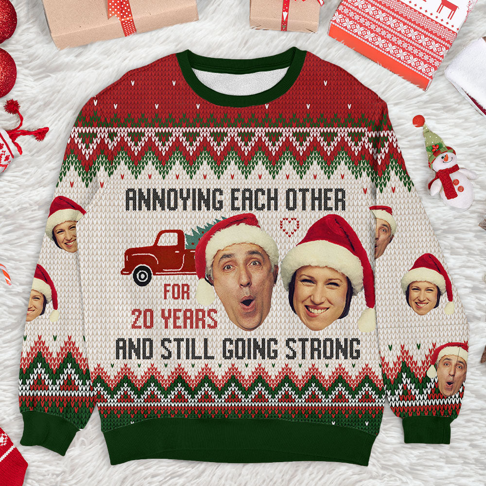 Annoying Each Other Custom Couple Face Ugly Christmas Sweatshirt Gift For Lovers, All-Over-Print Sweatshirt AB
