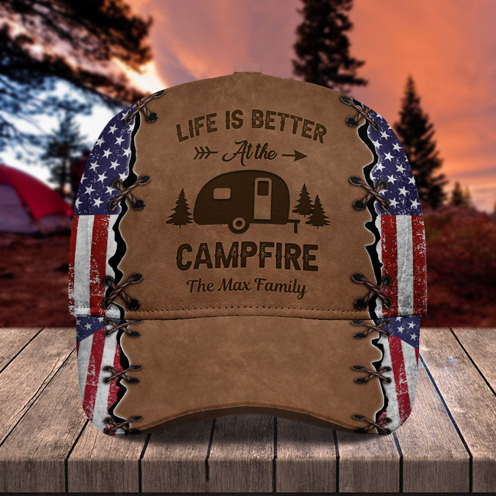 Custom Life Is Better At The Campfire Camping Printed Hat, Gift For Camper JonxiFon