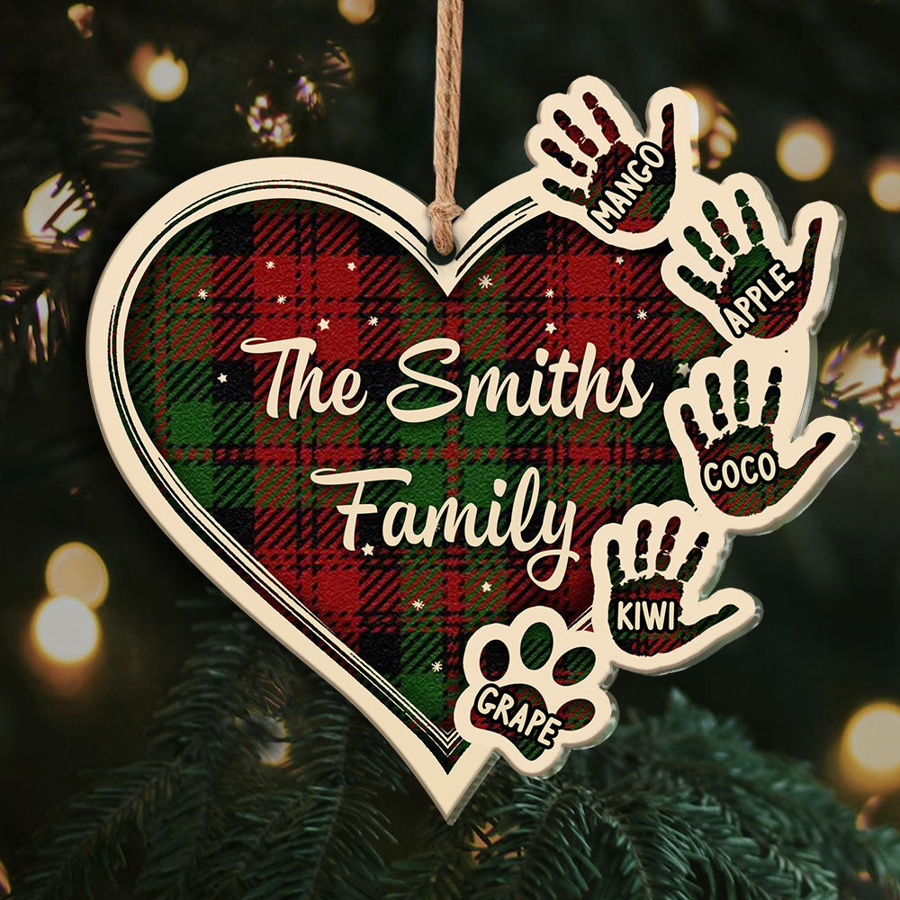 Personalized Handprint Pawprints Family Member Gift Printed Acrylic Ornament, Customized Holiday Ornament AE