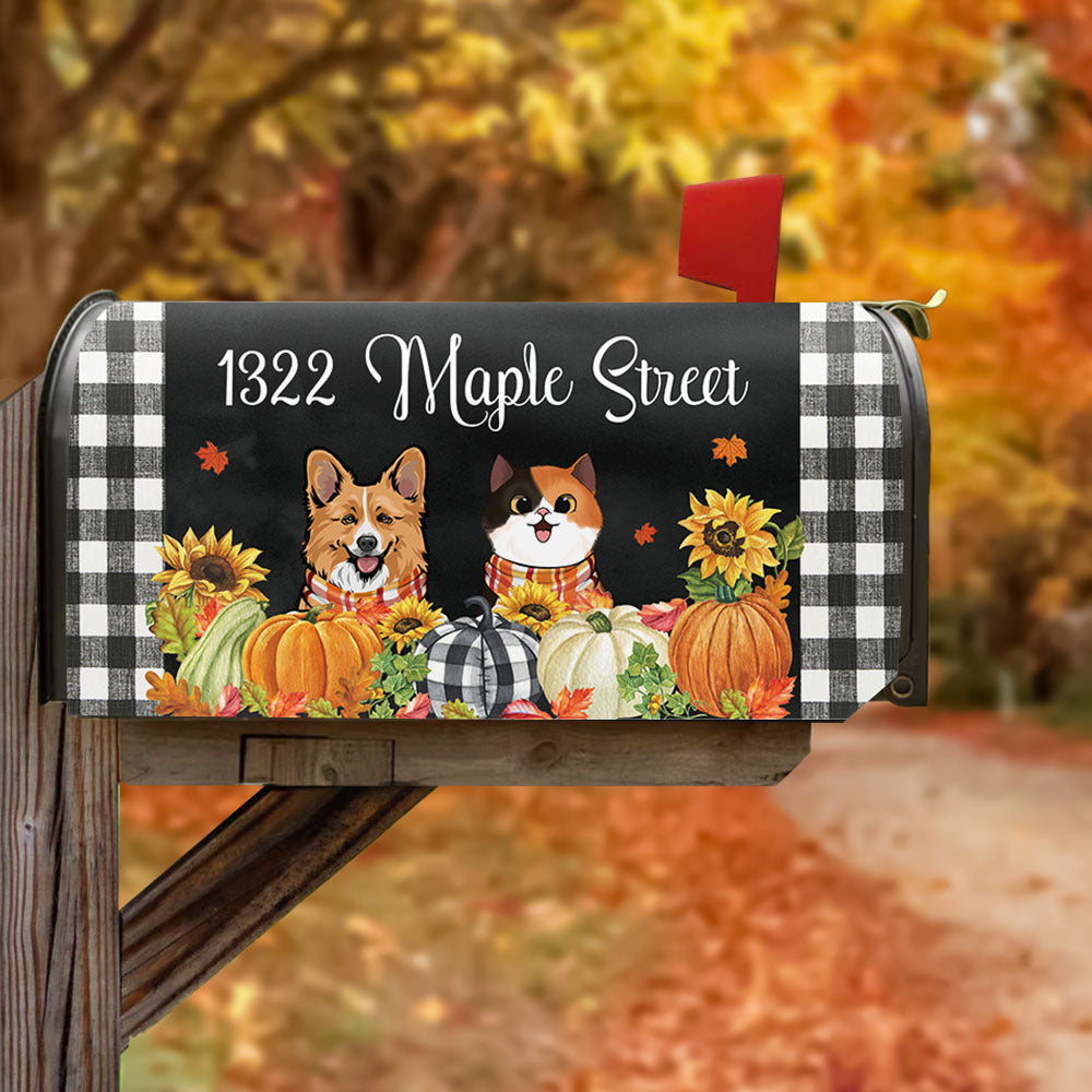 Pumpkins & Sunflowers Dog Cat Mailbox Cover, Dog lover Gift AF