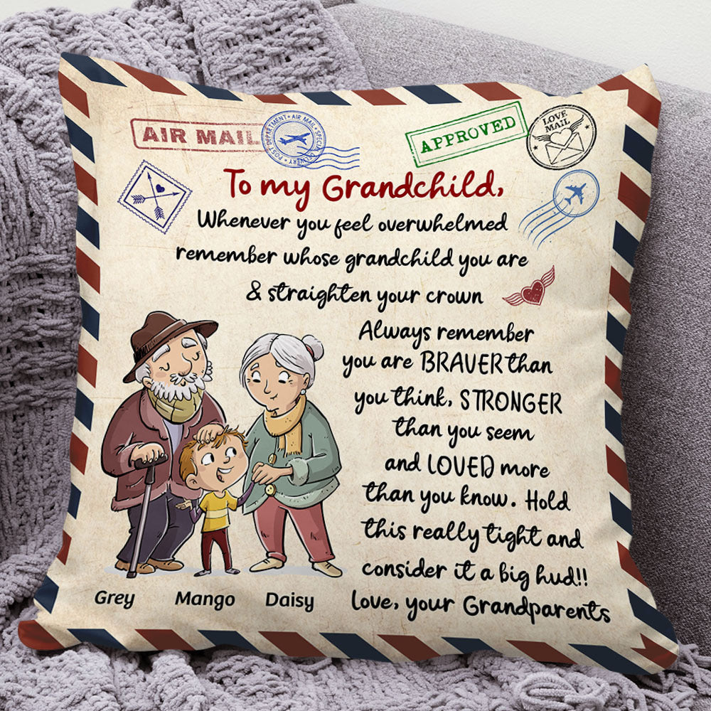Personalized Letter To My Grandson Granddaughter Pillow, Gift For Grandpa Grandma AD