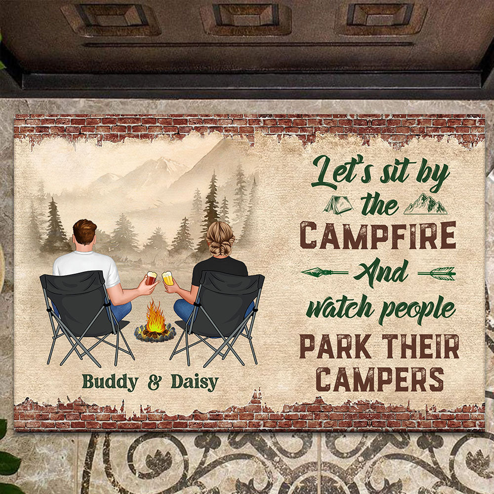 Personalized Husband Wife Let Sit By The Campfire Patio Mat, Gift For Campers AB