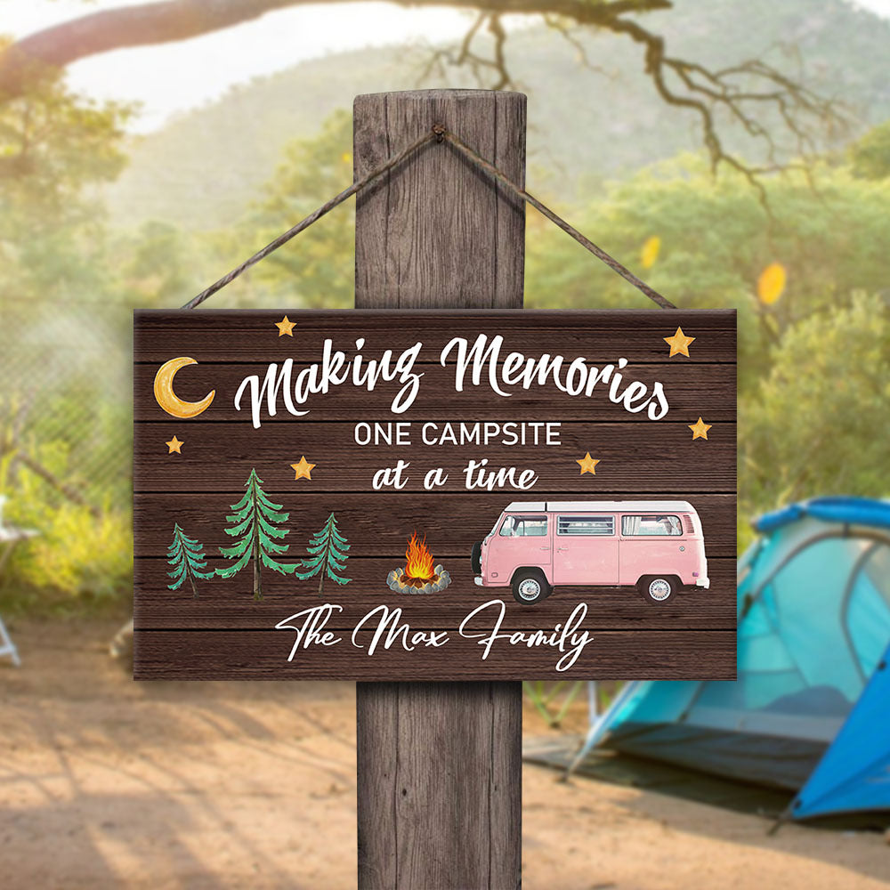 Custom Making Memories One Campsite Camping Rectangle Wood Sign, Gift For Camper A