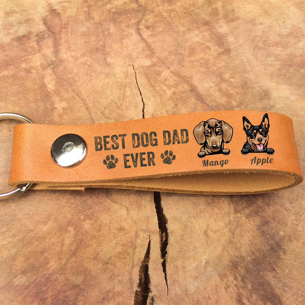 Custom Best Dog Dad Ever Pet Leather Keychain, Pet Lover Gift AZ