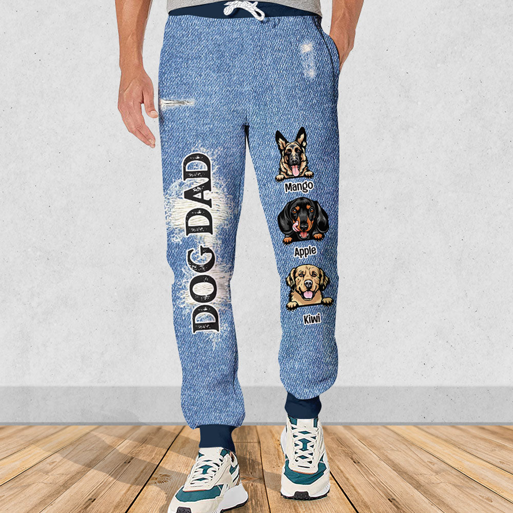 Custom Dog Mom Dog Dad Jeans Pattern Sweatpants, Best Gift For Dog Lovers AB