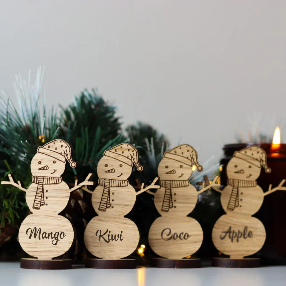 Christmas Personalised Wooden Snowman Table Decorations Place Names, Christmas Gift For Friends YHN-THUY