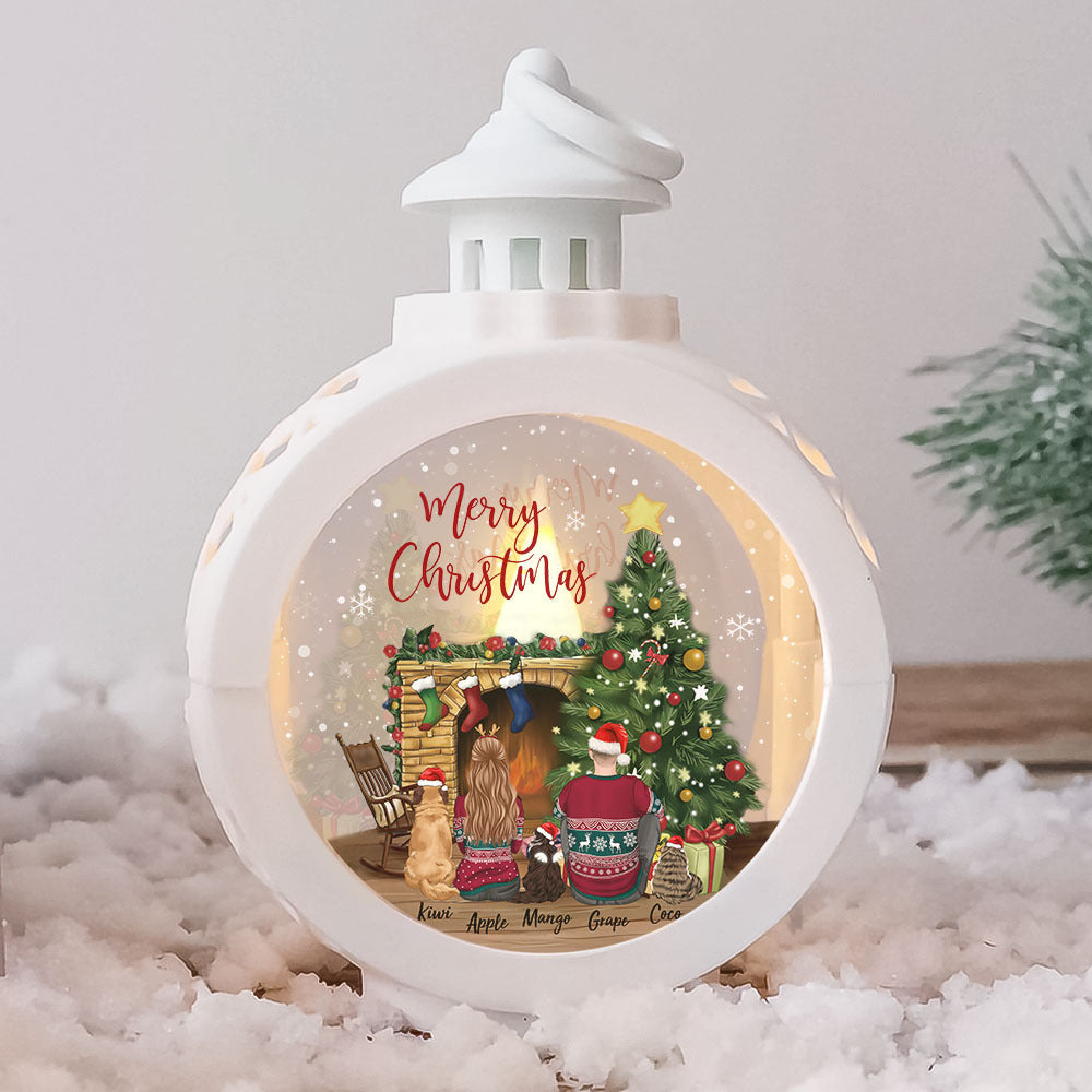 Custom Couples & Their Pets Christmas Family LED Light Ornament, Christmas Gift AE