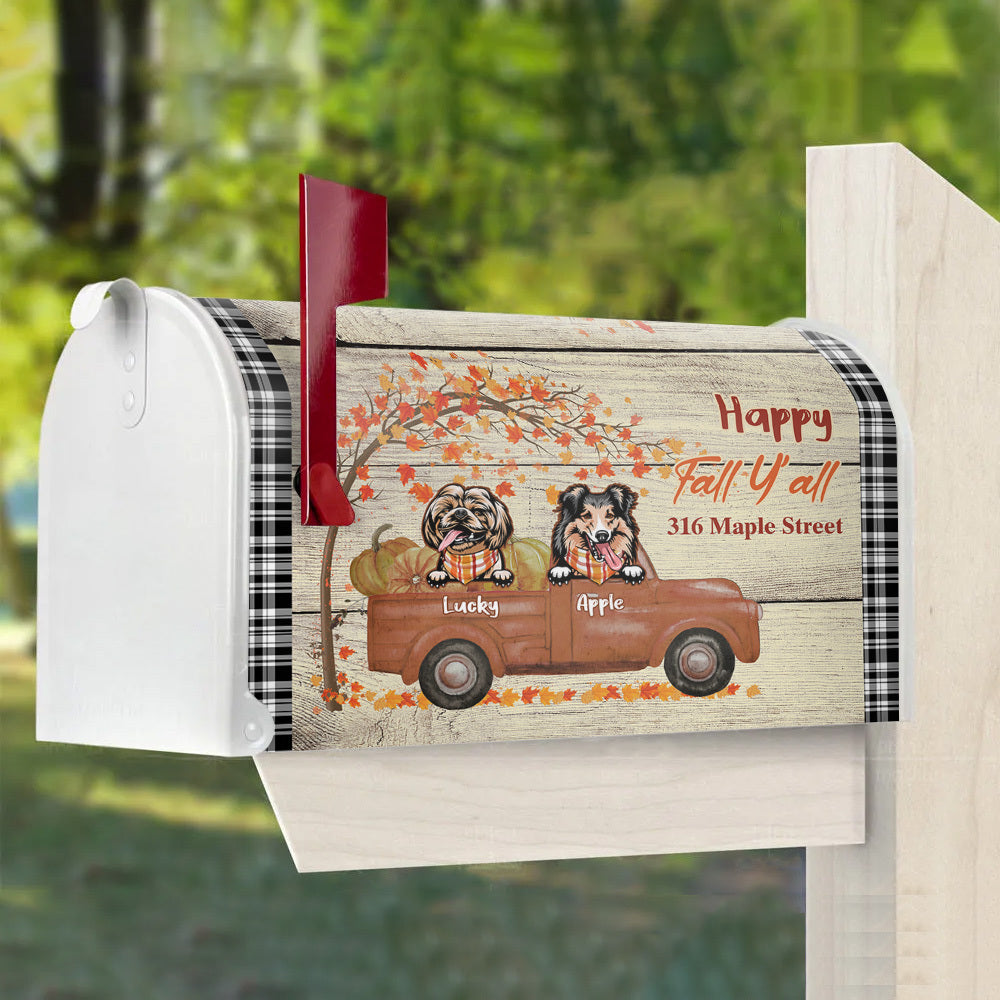 Happy Fall Dog Truck Magnetic Mailbox Cover, Dog Lover Gift AF