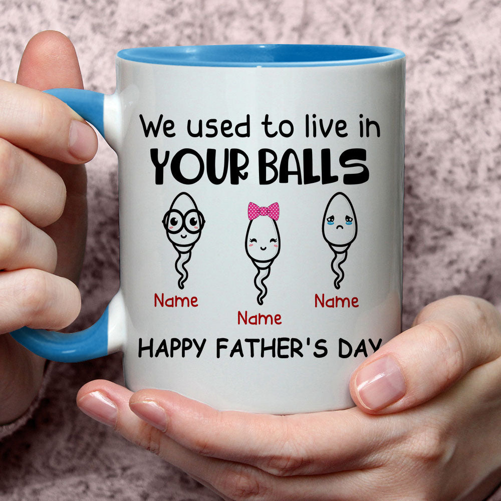 We Used To Live In Your Balls Dad Accent Mug, Funny Dad Mug AO