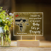 Thumbnail for Personalized Let's Go Camping Old Couple Lamp With Wooden Oval Stand, Gift For Mom Dad AC