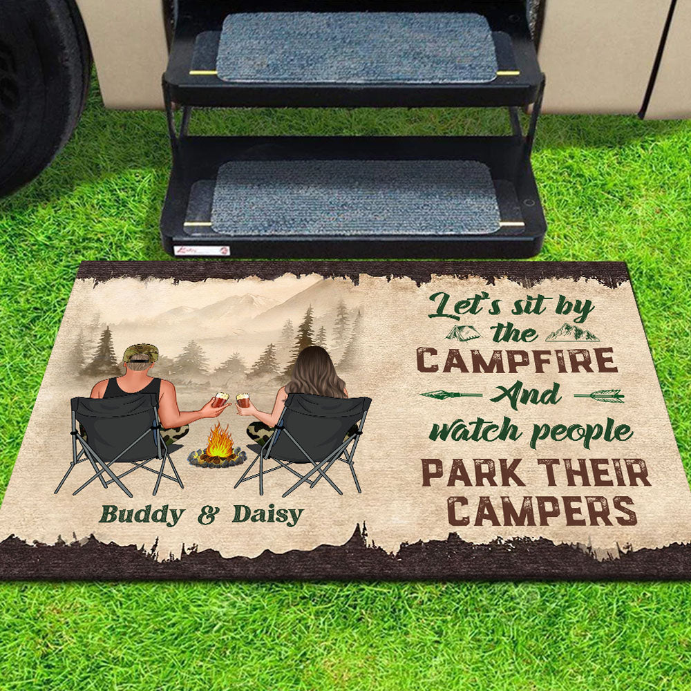 Personalized Husband Wife Let Sit By The Campfire Patio Mat, Gift For Campers AB
