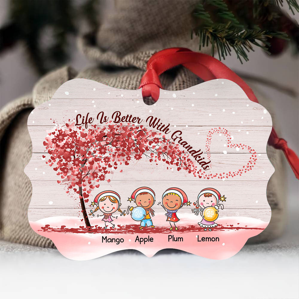 Personalized Life Is Better With Grandkids Printed Wood Benelux Ornament, Christmas Gift For Mom Grandma AE