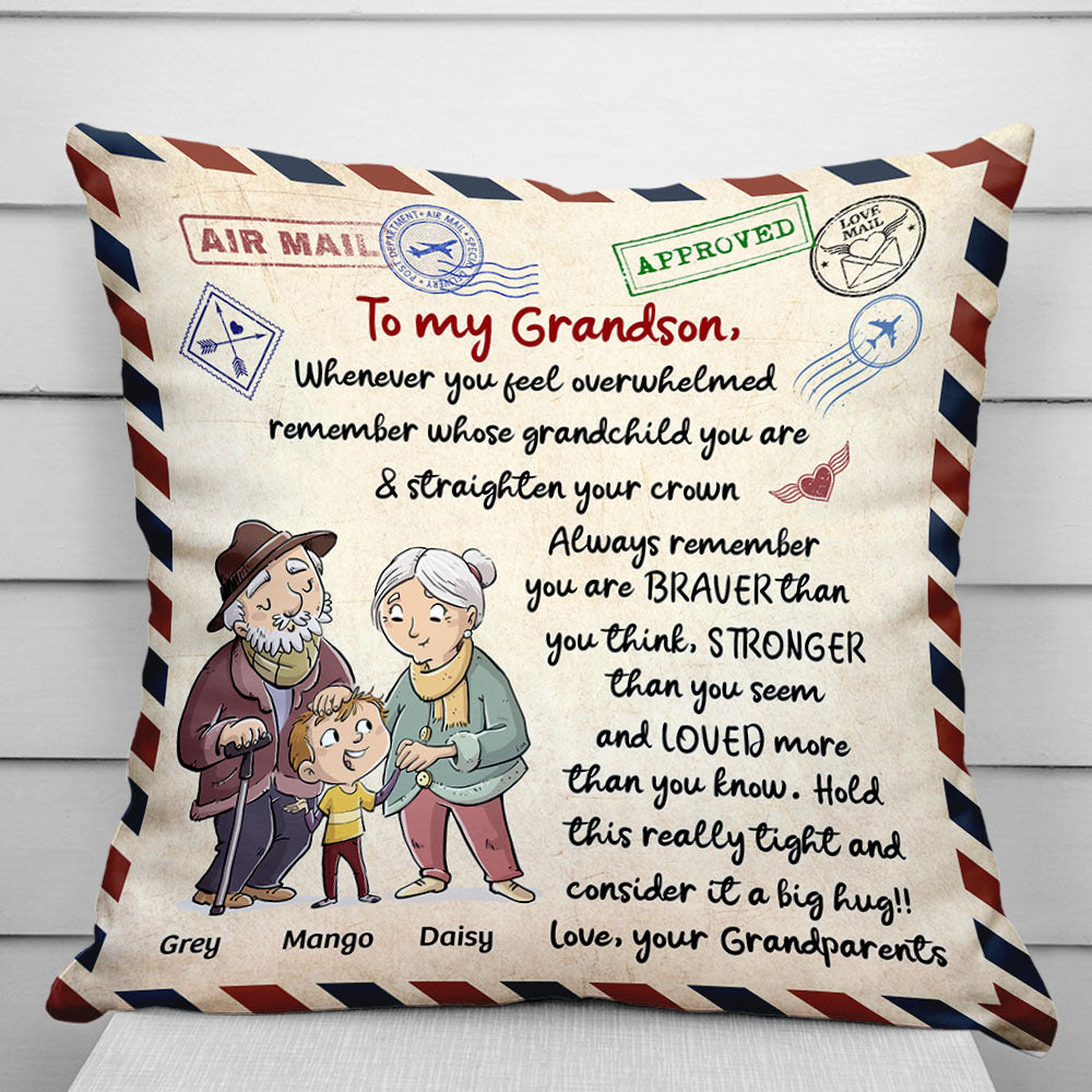 Personalized Letter To My Grandson Granddaughter Pillow, Gift For Grandpa Grandma AD